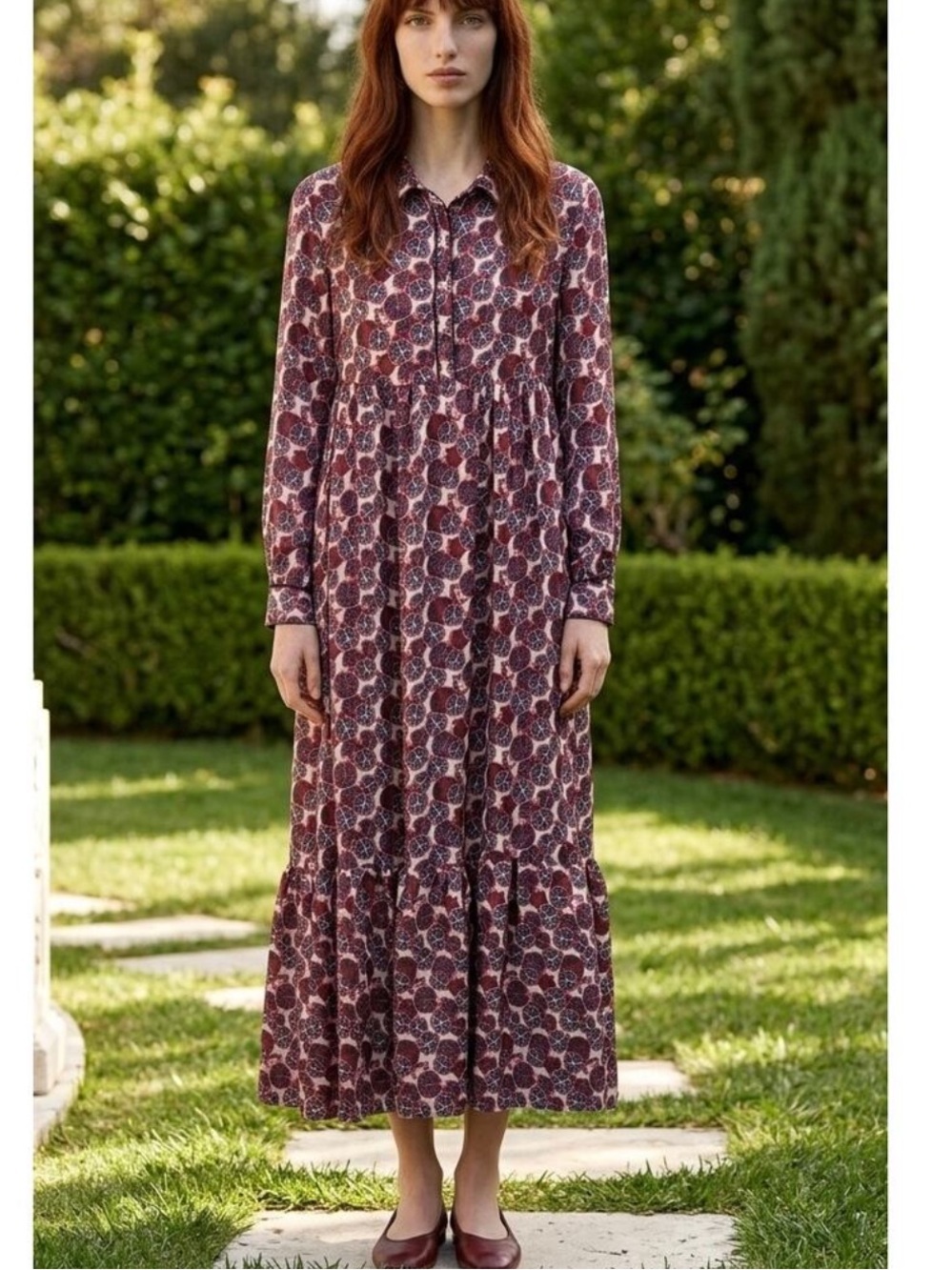 Ottod’Ame Pomegranate Print Maxi Shirt Dress Made in Italy Size 8